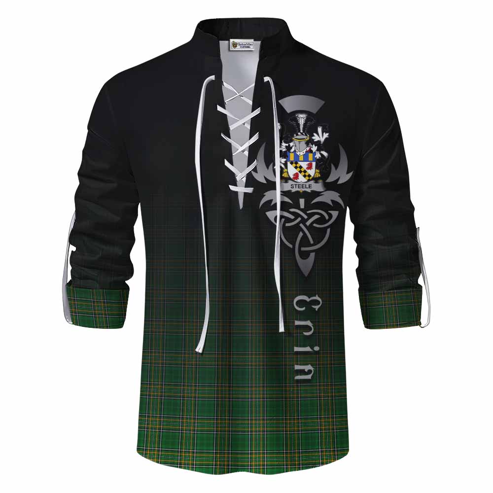 Tartan Vibes Clothing Steele Irish Clan Ghillie Kilt Shirt with Coat of Arms Erin Go Bragh Celtic Inspired