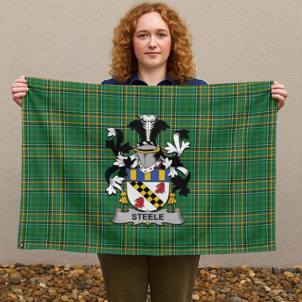 Tartan Vibes Clothing Steele Irish Clan Tartan House Flag with Coat of Arms