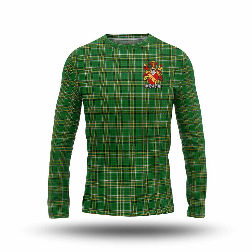Tartan Vibes Clothing Stephens Irish Clan Tartan Long Sleeve T-Shirt with Coat of Arms
