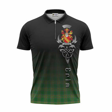 Tartan Vibes Clothing Stephens Irish Clan Zipper Polo Shirt with Coat of Arms Erin Go Bragh Celtic Inspired