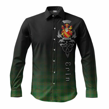 Tartan Vibes Clothing Stephens Irish Clan Long Sleeve Button Shirt with Coat of Arms Erin Go Bragh Celtic Inspired
