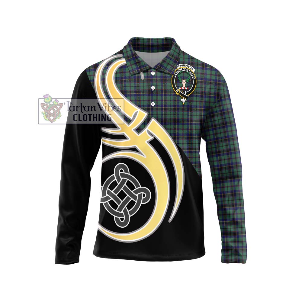 Stephenson (Stevenson) Tartan Long Sleeve Polo Shirt with Family Crest and Celtic Symbol Style Unisex - Tartan Vibes Clothing