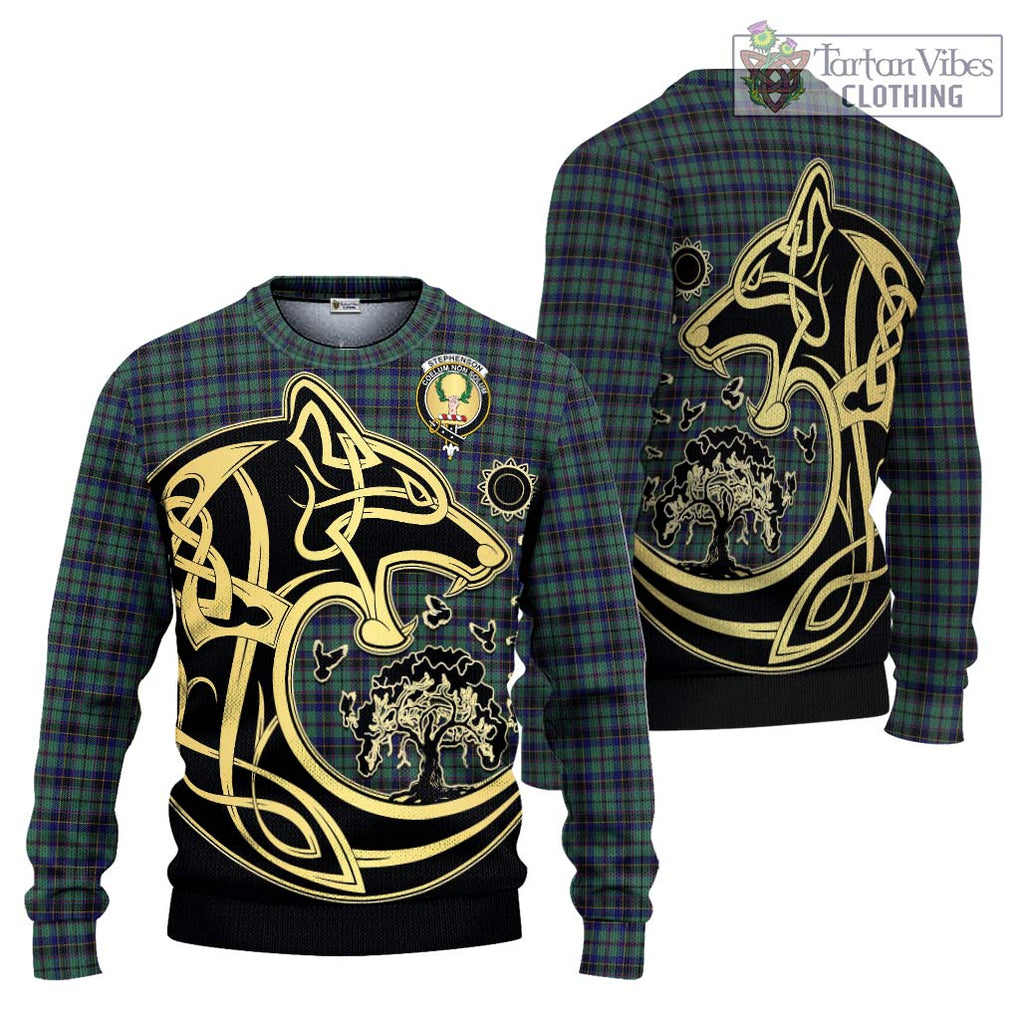 Stephenson (Stevenson) Tartan Ugly Sweater with Family Crest Celtic Wolf Style Unisex - Tartan Vibes Clothing