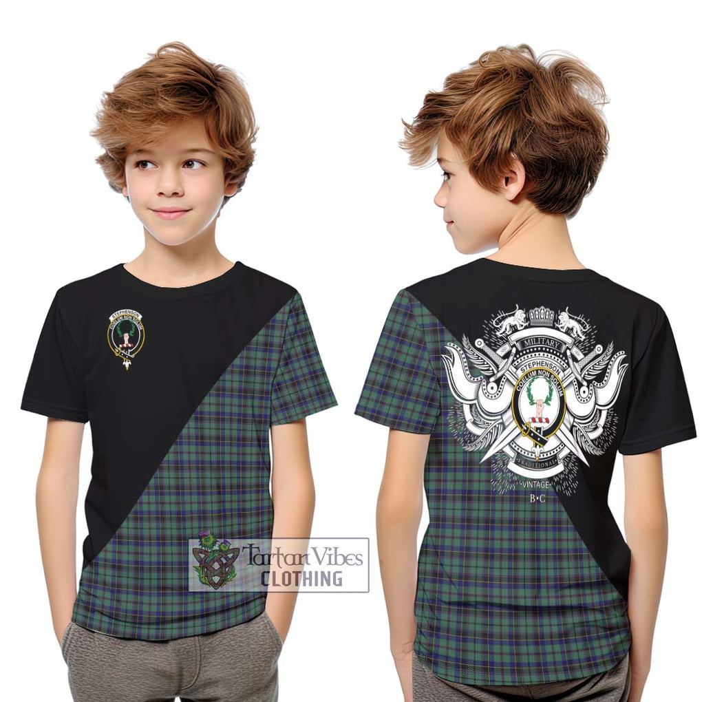 Stephenson (Stevenson) Tartan Kid T-Shirt with Family Crest and Military Logo Style Youth XL Size14 - Tartan Vibes Clothing