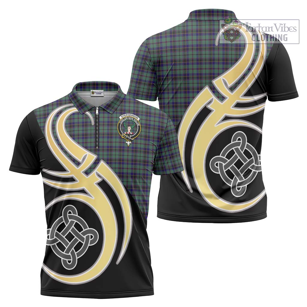 Stephenson (Stevenson) Tartan Zipper Polo Shirt with Family Crest and Celtic Symbol Style Unisex - Tartan Vibes Clothing