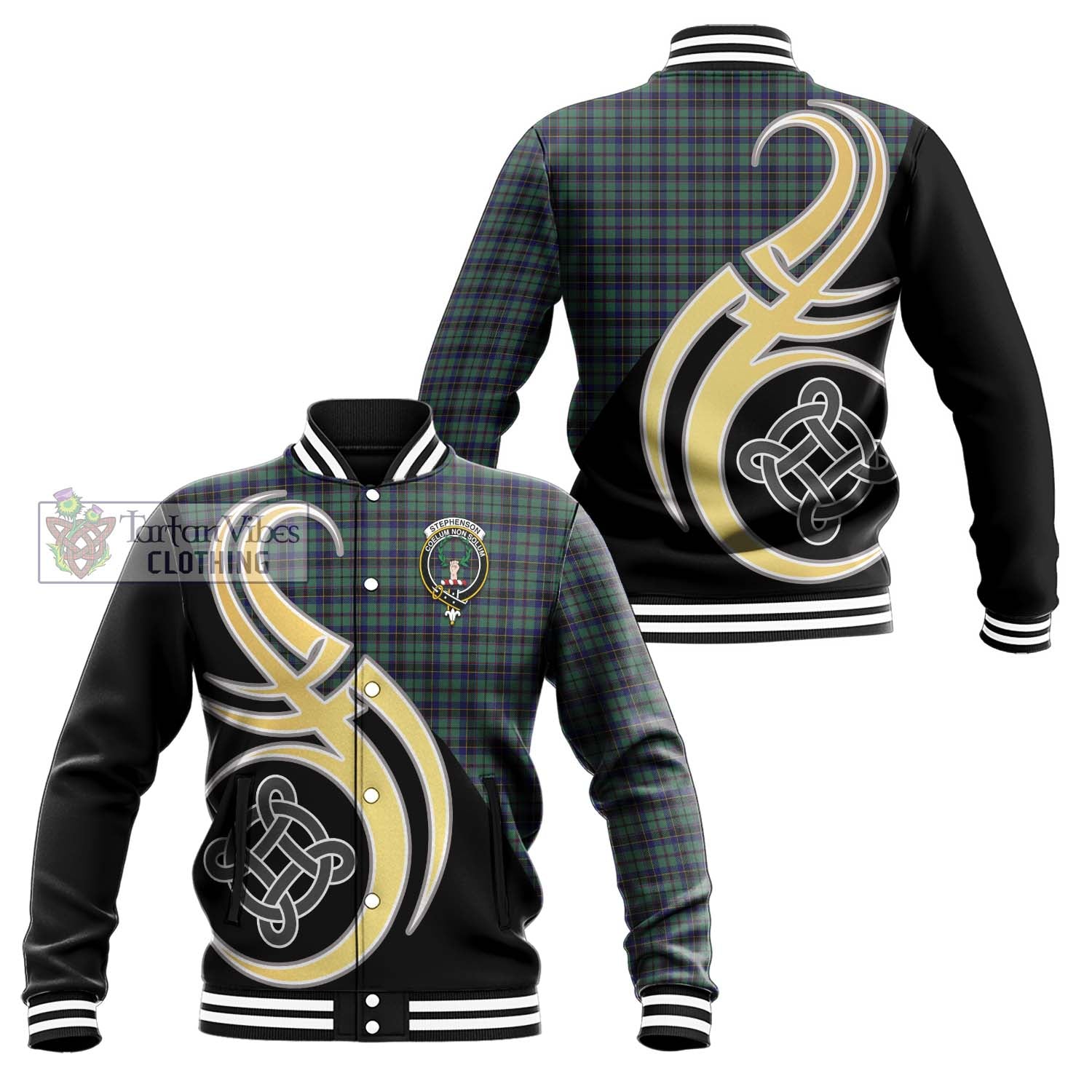 Stephenson (Stevenson) Tartan Baseball Jacket with Family Crest and Celtic Symbol Style Unisex - Tartan Vibes Clothing