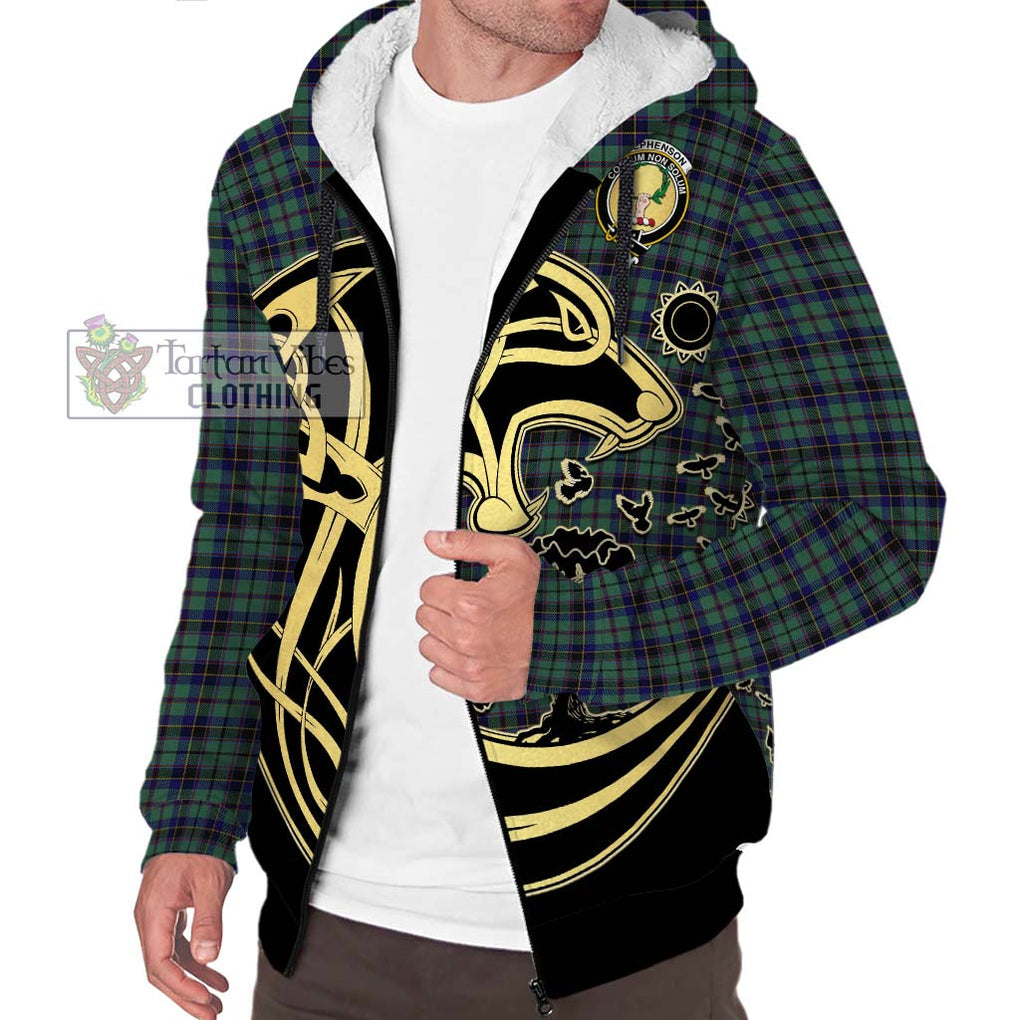 Stephenson (Stevenson) Tartan Sherpa Hoodie with Family Crest Celtic Wolf Style Unisex S - Tartan Vibes Clothing
