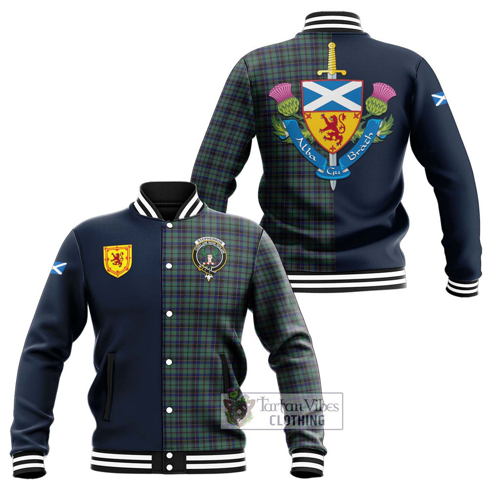 Stephenson (Stevenson) Tartan Baseball Jacket Alba with Scottish Lion Royal Arm Half Style Unisex - Tartan Vibes Clothing