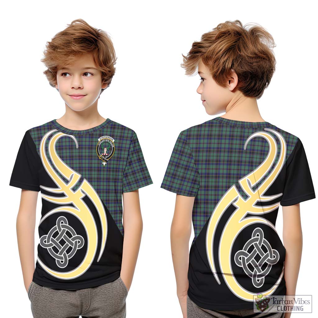 Stephenson (Stevenson) Tartan Kid T-Shirt with Family Crest and Celtic Symbol Style Youth XL Size14 - Tartan Vibes Clothing