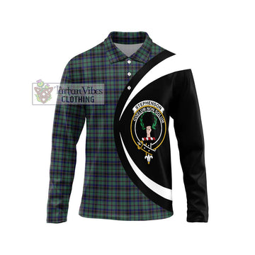Stephenson (Stevenson) Tartan Long Sleeve Polo Shirt with Family Crest Circle Style