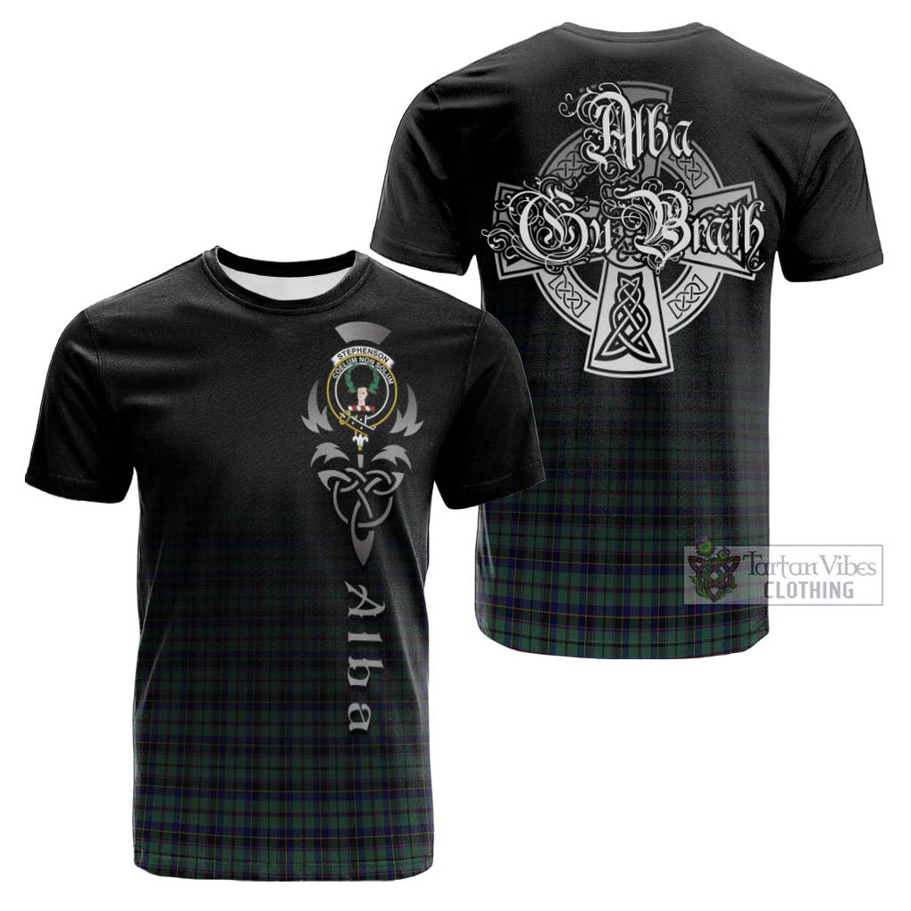 Tartan Vibes Clothing Stephenson Tartan Cotton T-shirt Featuring Alba Gu Brath Family Crest Celtic Inspired
