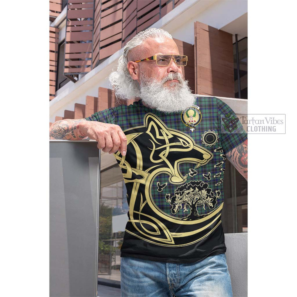 Tartan Vibes Clothing Stephenson Tartan Cotton T-shirt with Family Crest Celtic Wolf Style