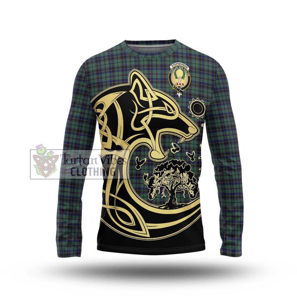 Stephenson (Stevenson) Tartan Long Sleeve T-Shirt with Family Crest Celtic Wolf Style Unisex - Tartan Vibes Clothing