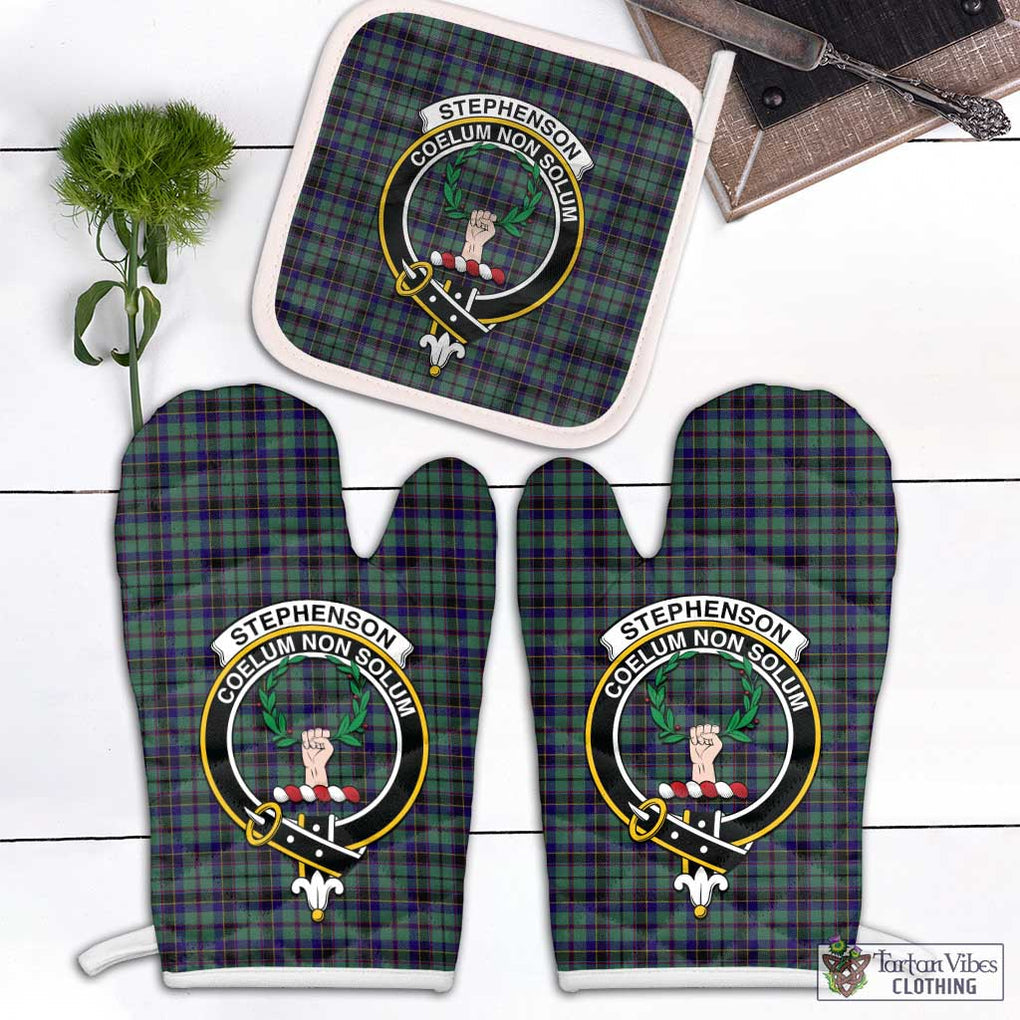 Stephenson (Stevenson) Tartan Combo Oven Mitt & Pot-Holder with Family Crest Combo 2 Oven Mitt & 1 Pot-Holder Black - Tartan Vibes Clothing