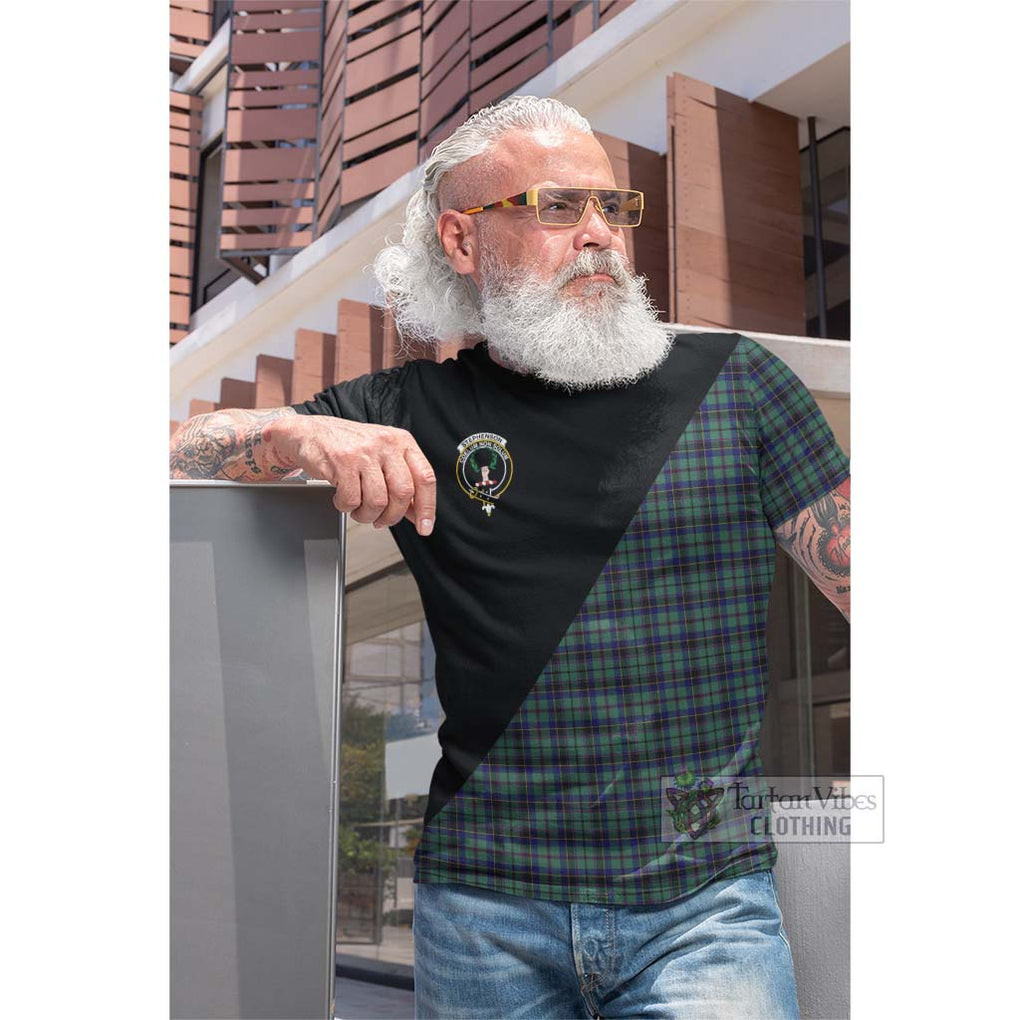 Tartan Vibes Clothing Stephenson Tartan Cotton T-shirt with Family Crest and Military Logo Style