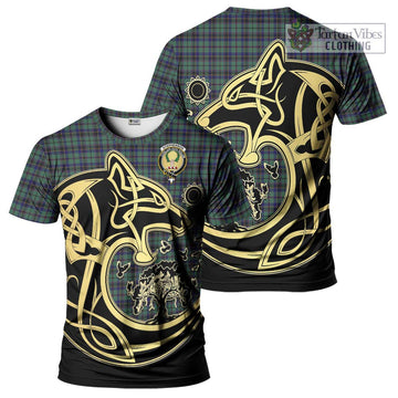 Stephenson (Stevenson) Tartan T-Shirt with Family Crest Celtic Wolf Style