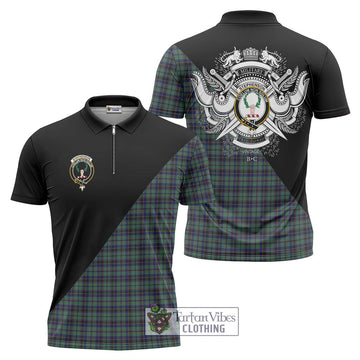 Stephenson (Stevenson) Tartan Zipper Polo Shirt with Family Crest and Military Logo Style Unisex - Tartan Vibes Clothing