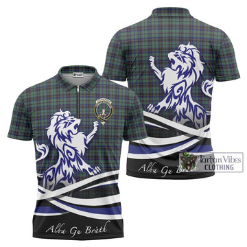 Stephenson (Stevenson) Tartan Zipper Polo Shirt with Alba Gu Brath Regal Lion Emblem Unisex - Tartan Vibes Clothing