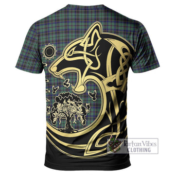 Stephenson (Stevenson) Tartan T-Shirt with Family Crest Celtic Wolf Style