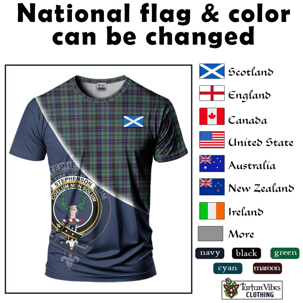 Stephenson (Stevenson) Tartan T-Shirt with Personalised National Flag and Family Crest Half Style - Tartan Vibes Clothing