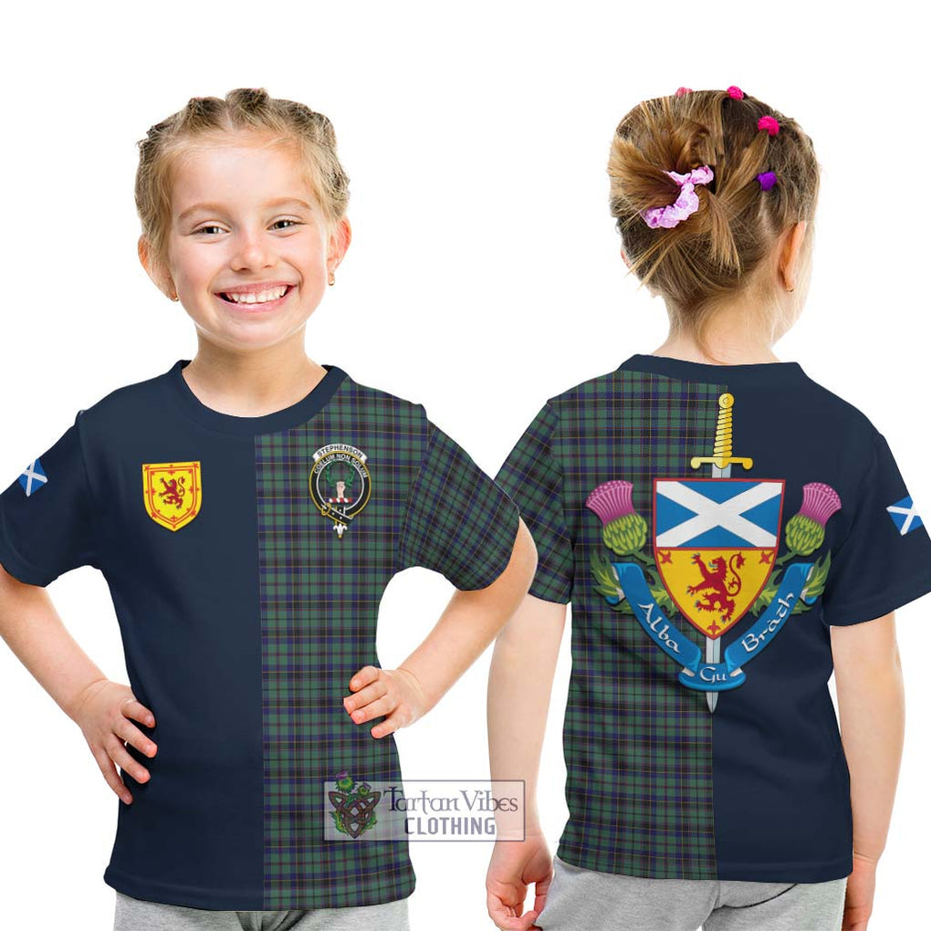 Stephenson (Stevenson) Tartan Kid T-Shirt Alba with Scottish Lion Royal Arm Half Style - Tartan Vibes Clothing