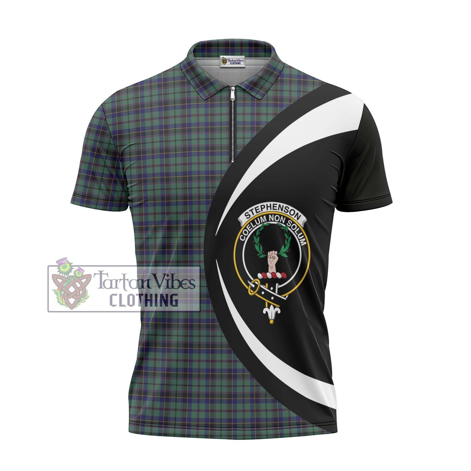 Stephenson (Stevenson) Tartan Zipper Polo Shirt with Family Crest Circle Style - Tartan Vibes Clothing