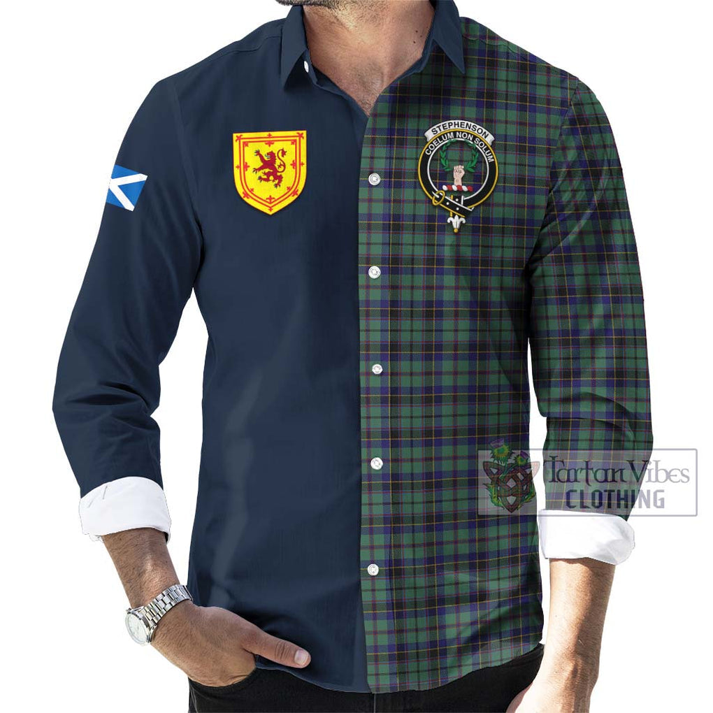 Stephenson (Stevenson) Tartan Long Sleeve Button Shirt Alba with Scottish Lion Royal Arm Half Style Men's Shirt - Tartan Vibes Clothing