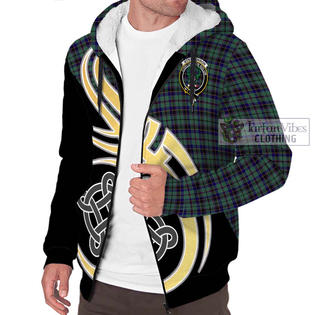 Stephenson (Stevenson) Tartan Sherpa Hoodie with Family Crest and Celtic Symbol Style - Tartan Vibes Clothing