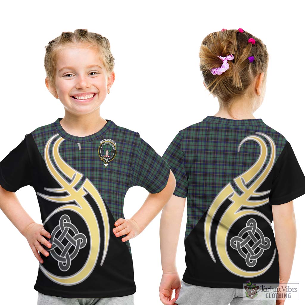 Stephenson (Stevenson) Tartan Kid T-Shirt with Family Crest and Celtic Symbol Style - Tartan Vibes Clothing