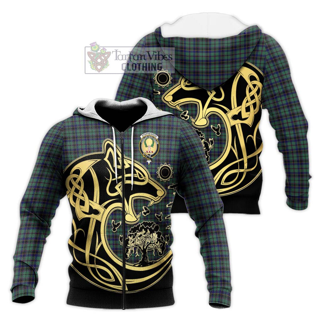 Stephenson (Stevenson) Tartan Knitted Hoodie with Family Crest Celtic Wolf Style Unisex Knitted Zip Hoodie - Tartan Vibes Clothing