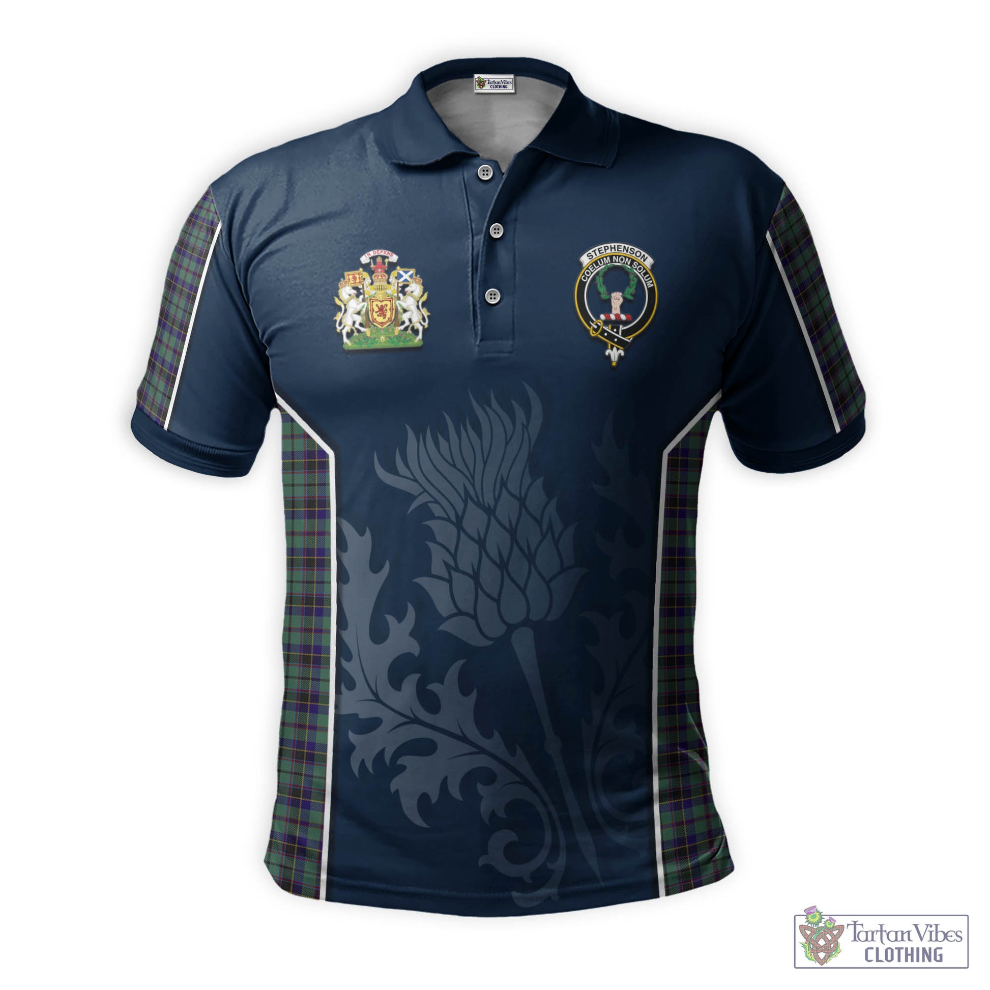 Stephenson (Stevenson) Tartan Men's Polo Shirt with Family Crest and Scottish Thistle Vibes Sport Style - Tartan Vibes Clothing