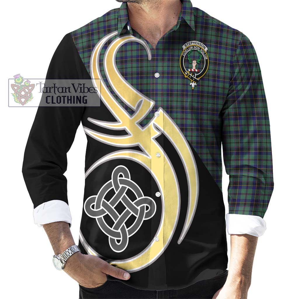 Stephenson (Stevenson) Tartan Long Sleeve Button Shirt with Family Crest and Celtic Symbol Style - Tartan Vibes Clothing