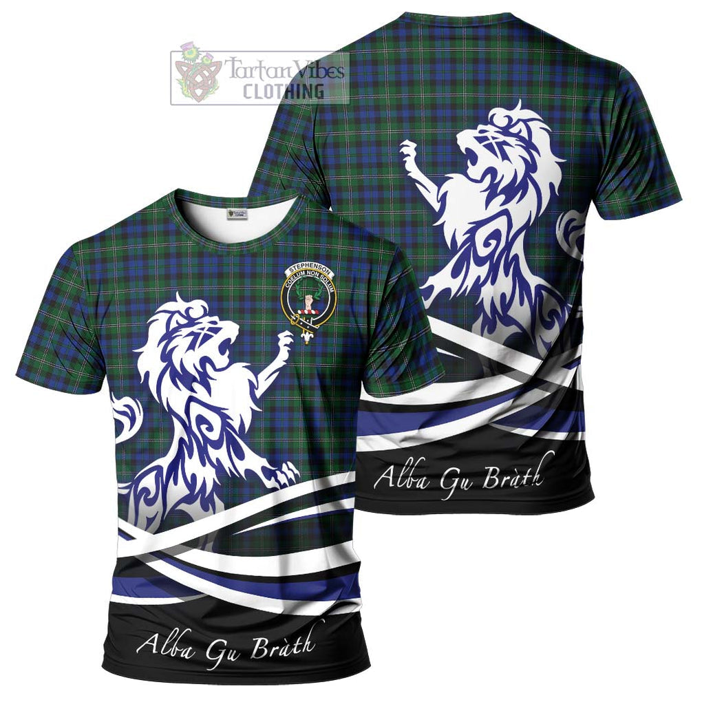 Tartan Vibes Clothing Stephenson Hunting Tartan Cotton T-shirt with Alba Gu Brath Regal Lion Emblem