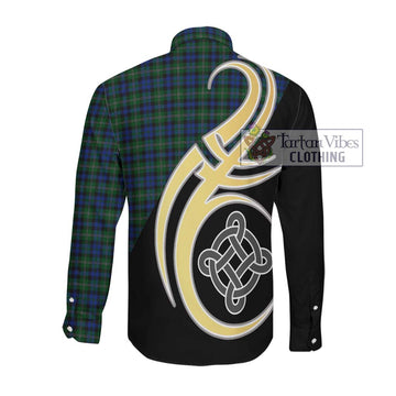 Stephenson Hunting Tartan Long Sleeve Button Shirt with Family Crest and Celtic Symbol Style Men's Shirt - Tartan Vibes Clothing