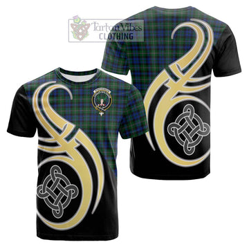 Tartan Vibes Clothing Stephenson Hunting Tartan Cotton T-shirt with Family Crest and Celtic Symbol Style