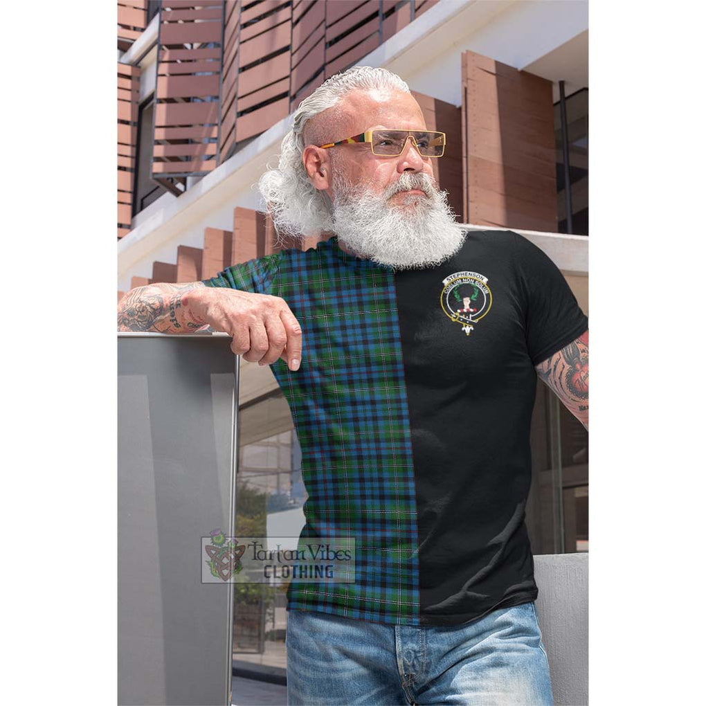 Tartan Vibes Clothing Stephenson Hunting Red Stripe Tartan Cotton T-shirt with Family Crest and Half Of Me Style