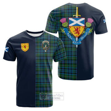 Tartan Vibes Clothing Stephenson Hunting Red Stripe Tartan Cotton T-shirt with Scottish Lion Royal Arm Half Style