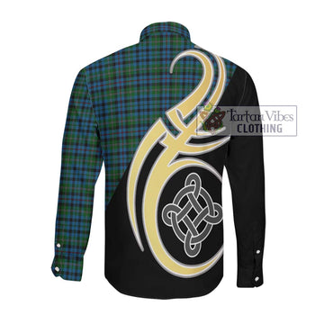 Stephenson Hunting Red Stripe Tartan Long Sleeve Button Shirt with Family Crest and Celtic Symbol Style Men's Shirt - Tartan Vibes Clothing