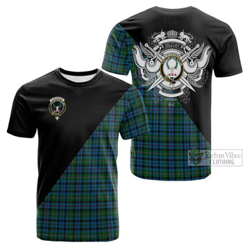 Tartan Vibes Clothing Stephenson Hunting Red Stripe Tartan Cotton T-shirt with Family Crest and Military Logo Style