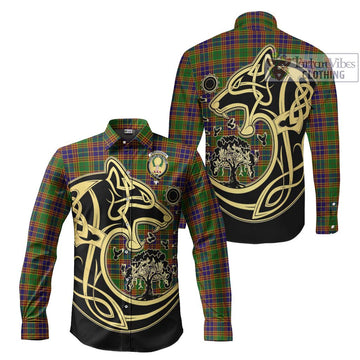 Stephenson Old Tartan Long Sleeve Button Shirt with Family Crest Celtic Wolf Style Men's Shirt S - Tartan Vibes Clothing