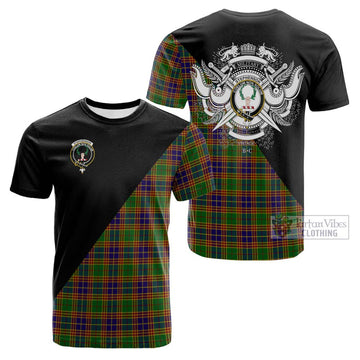 Tartan Vibes Clothing Stephenson Old Tartan Cotton T-shirt with Family Crest and Military Logo Style
