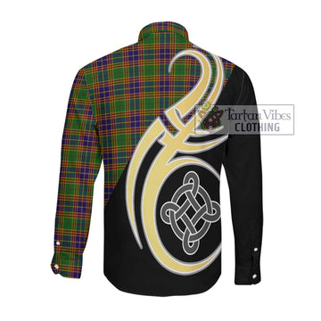 Stephenson Old Tartan Long Sleeve Button Shirt with Family Crest and Celtic Symbol Style Men's Shirt - Tartan Vibes Clothing