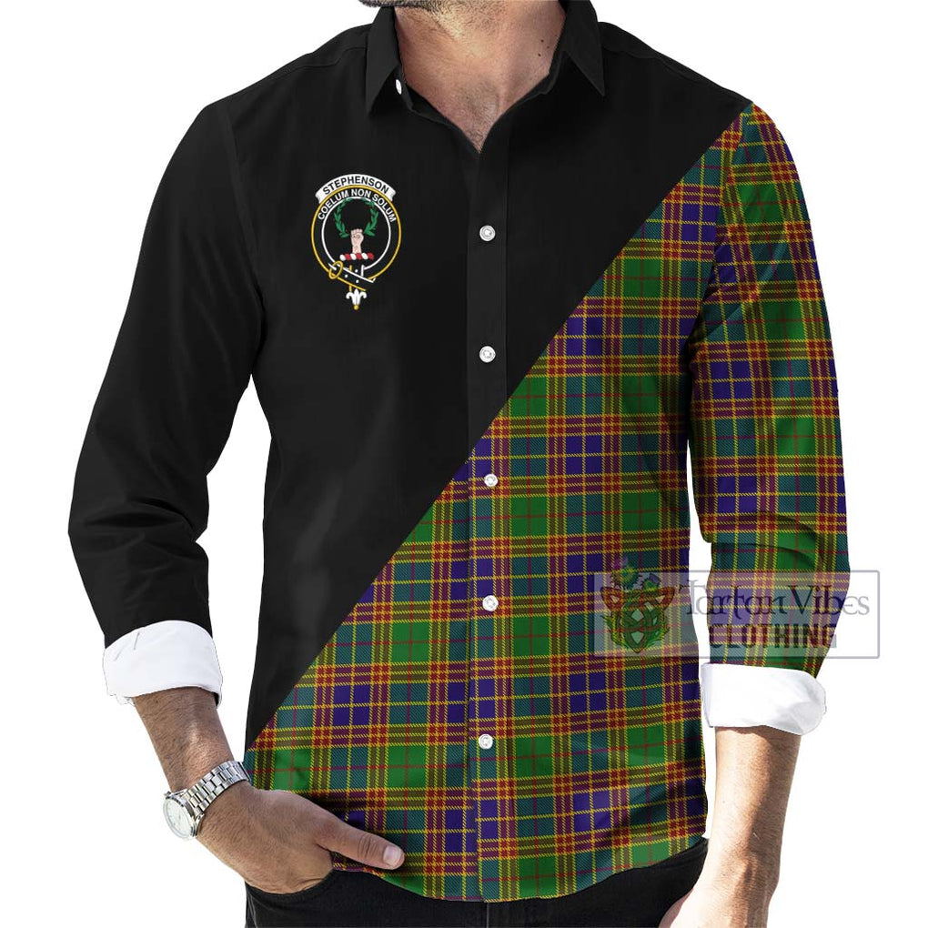 Stephenson Old Tartan Long Sleeve Button Shirt with Family Crest and Military Logo Style - Tartanvibesclothing Shop