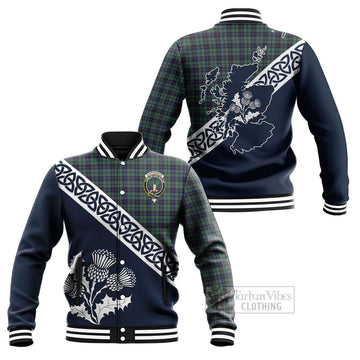Stephenson (Stevenson) Tartan Baseball Jacket Featuring Thistle and Scotland Map Unisex - Tartan Vibes Clothing