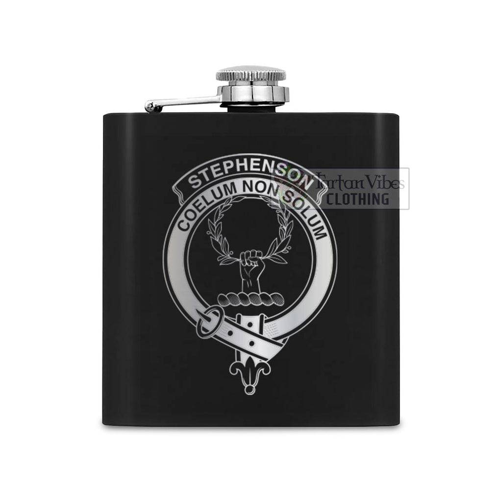 Stephenson (Stevenson) Crest Hip Flask Set 7oz Black Stainless Steel with A Gift Box One Size 7oz - 2D-tartanvibesclothing