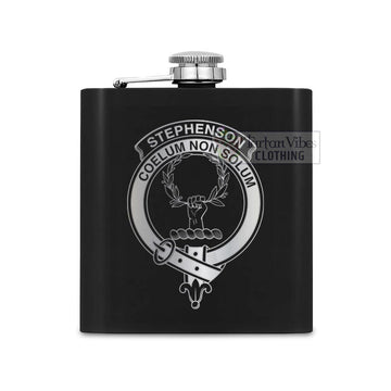 Stephenson (Stevenson) Crest Hip Flask Set 7oz Black Stainless Steel with A Gift Box One Size 7oz - 2D-tartanvibesclothing