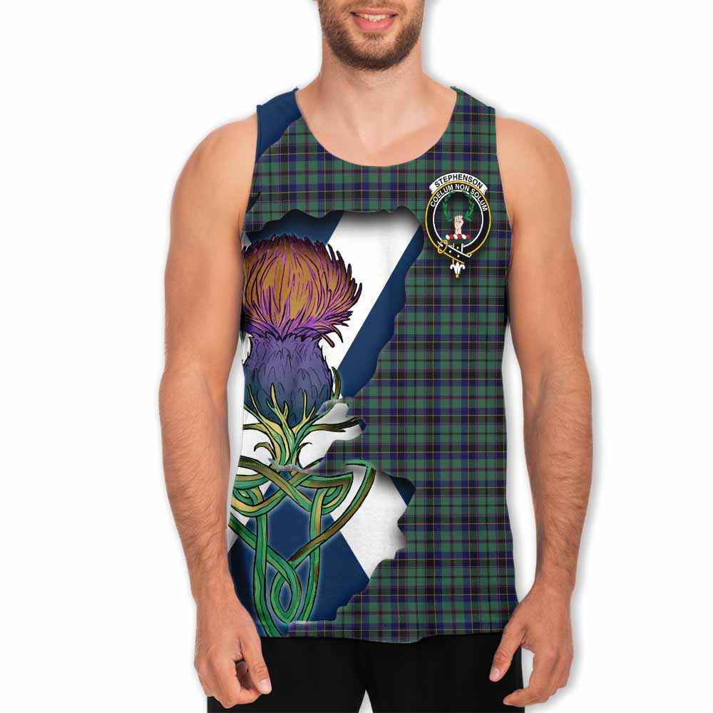 Tartan Vibes Clothing Stephenson (Stevenson) Tartan Family Crest Men's Tank Top Scottish Thistle Celtic Inspired