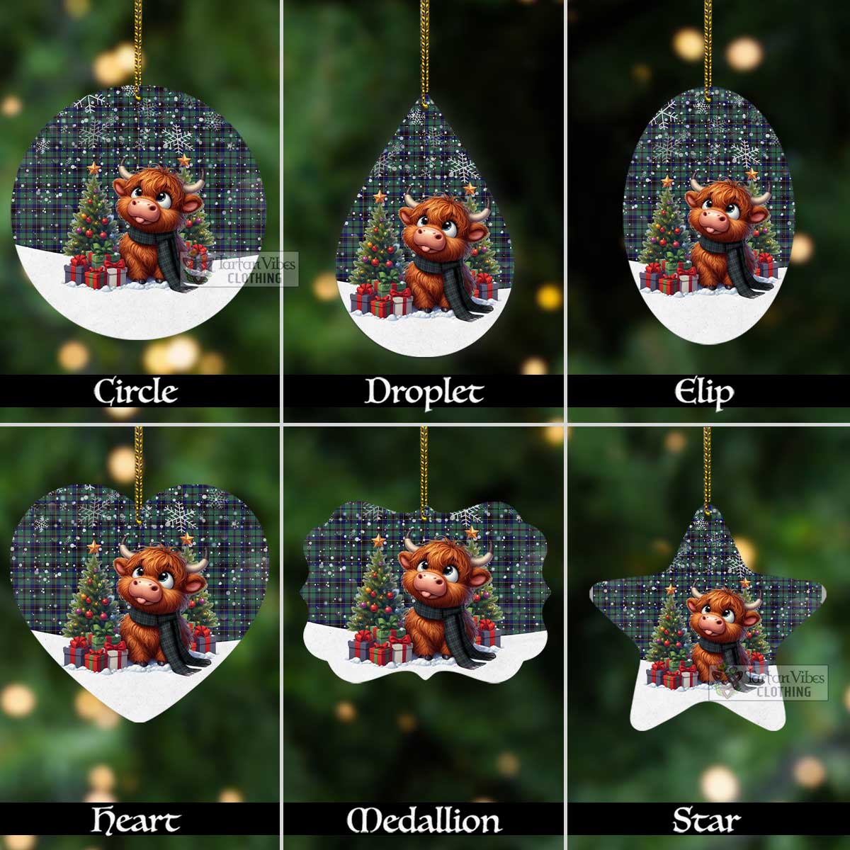 Stephenson (Stevenson) Tartan Christmas Aluminium Ornament with Adorable Highland Coo Aluminium - Tartan Vibes Clothing