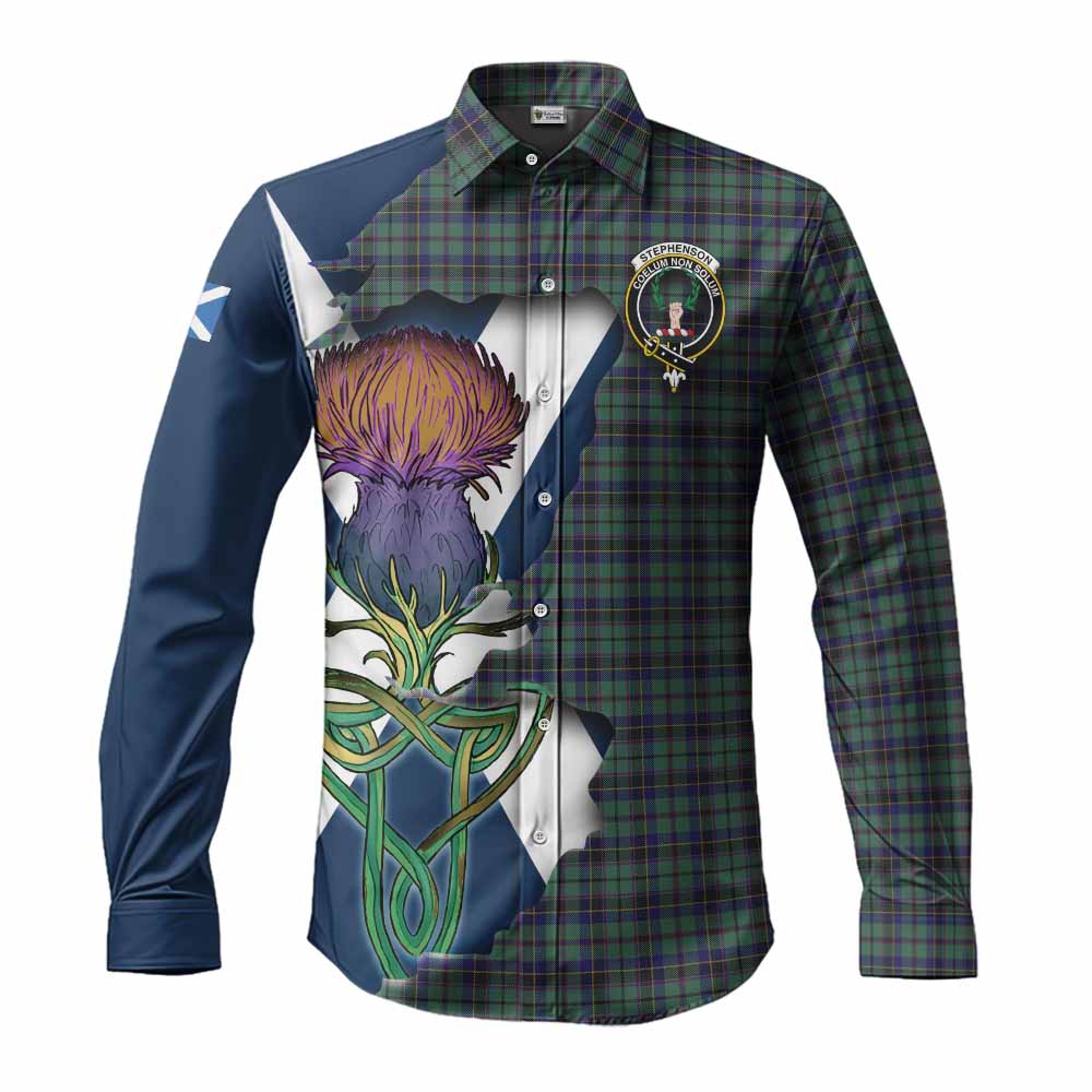 Tartan Vibes Clothing Stephenson (Stevenson) Tartan Family Crest Long Sleeve Button Shirt Scottish Thistle Celtic Inspired