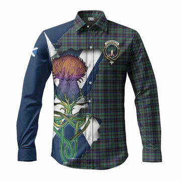 Tartan Vibes Clothing Stephenson (Stevenson) Tartan Family Crest Long Sleeve Button Shirt Scottish Thistle Celtic Inspired